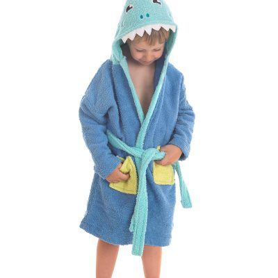 Albornoz Infantil 100% Algodón Rizo Bordado TIBURÓN