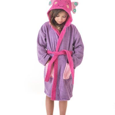 Albornoz Infantil 100% Algodón Rizo Bordado MARIPOSA