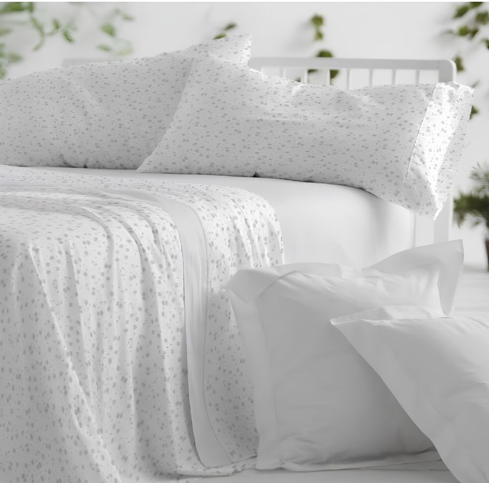 Sábanas Burrito Blanco 869 Flores Gris Sábanas Burrito Blanco 869 Flores Gris