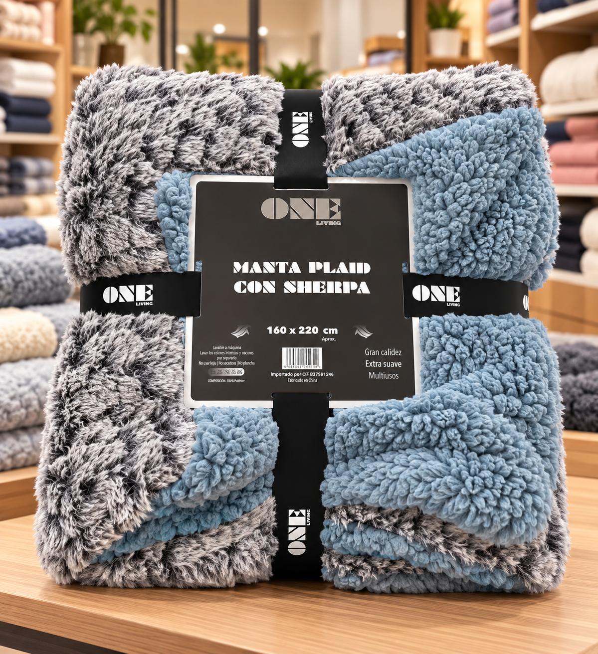 Gris y azul Mantita con Borreguito Surtido 160×220 Gris y azul Mantita con Borreguito Surtido 160x220