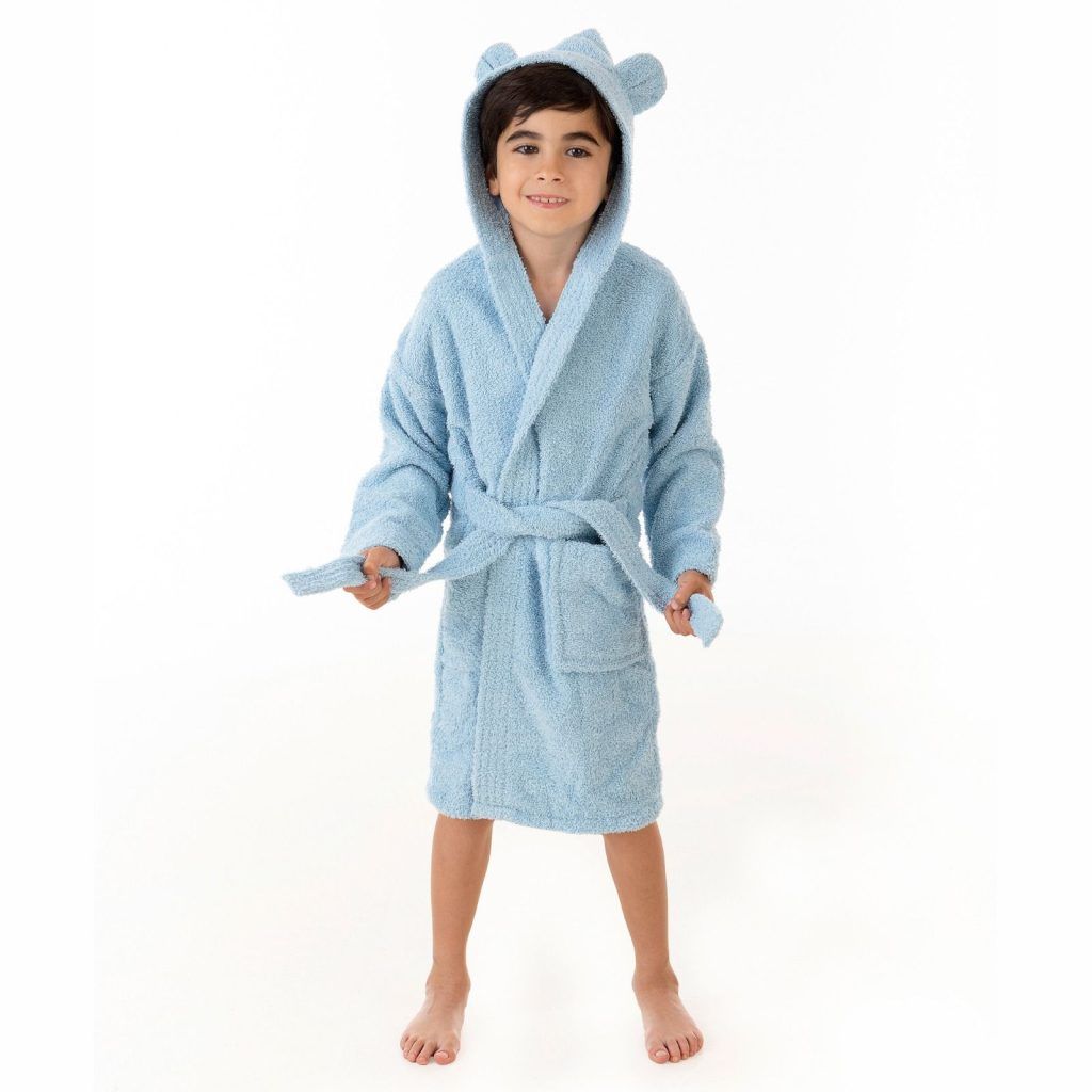 Niño con Albornoz Infantil 100% Algodón Rizo Orejas Azul