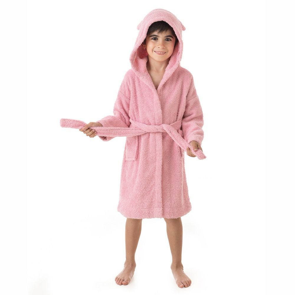 Niño con Albornoz Infantil 100% Algodón Rizo Orejas Rosa