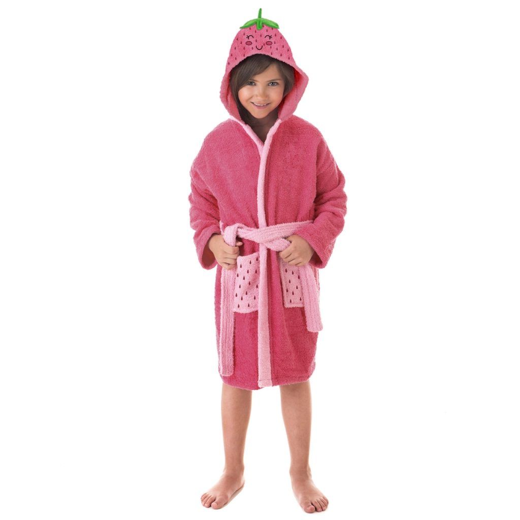 Niña con Albornoz infantil 100% algodón Fresa