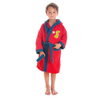 Albornoz Infantil 100% Algodón Rizo Bordado DINOSAURUS