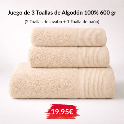 Juego de 3 Toallas de Algodón 100%