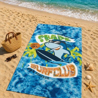 Toalla de Playa Infantil de Microfibra Tiburón Surf