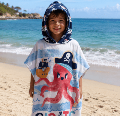 Toalla Poncho Infantil de Microfibra – Pirata Pulpo