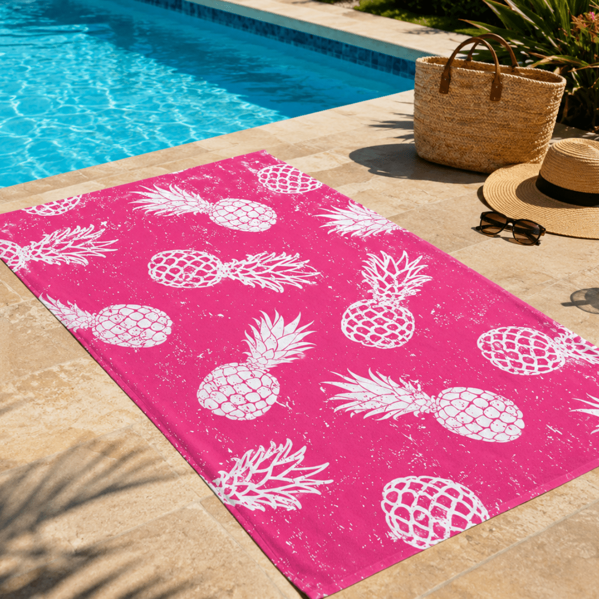 Toalla de playa rosa con piñas estampadas Toalla de playa rosa con piñas estampadas